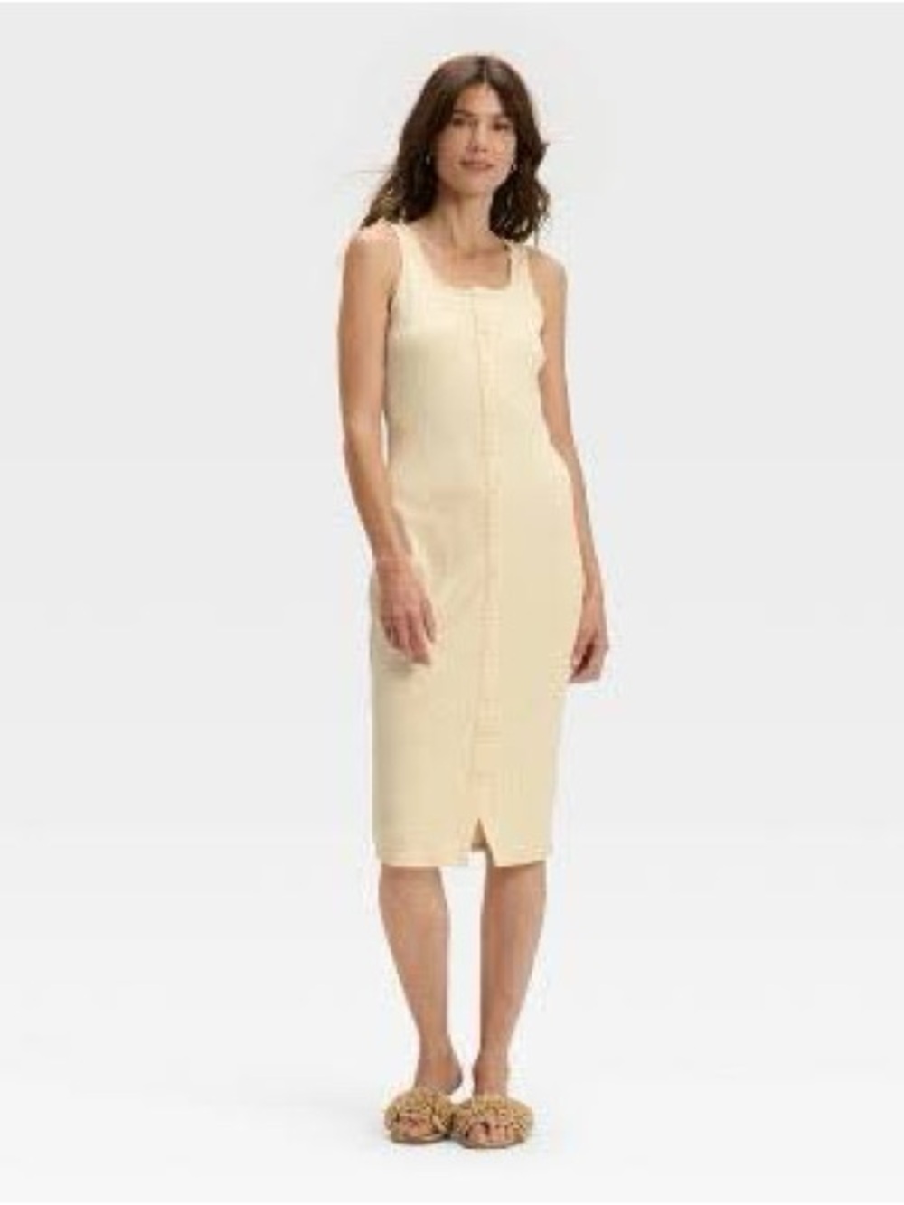 EUC A New Day Button-Front Midi Dress in Cream